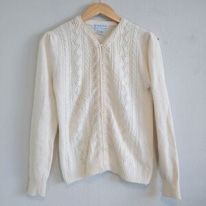 Vintage Woodward & Lothrop Silk Angora Pointelle Cable Knit Sweater Sz M Preppy